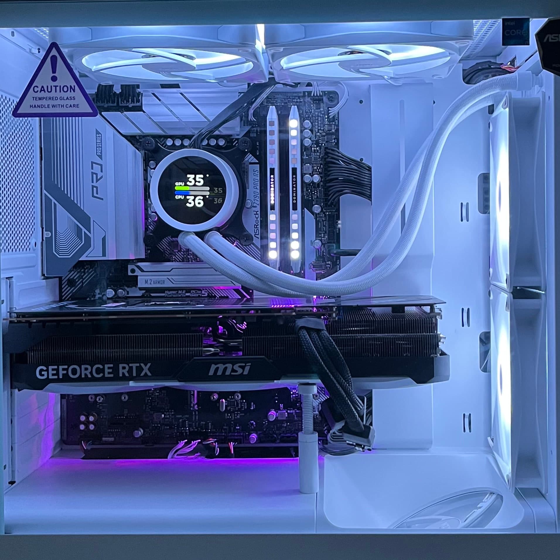 Server PC components inside a white case
